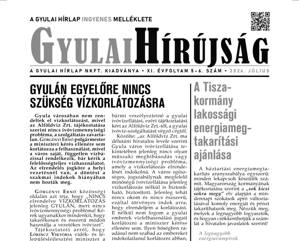 Megjelent a Gyulai Hírújság legfrissebb száma